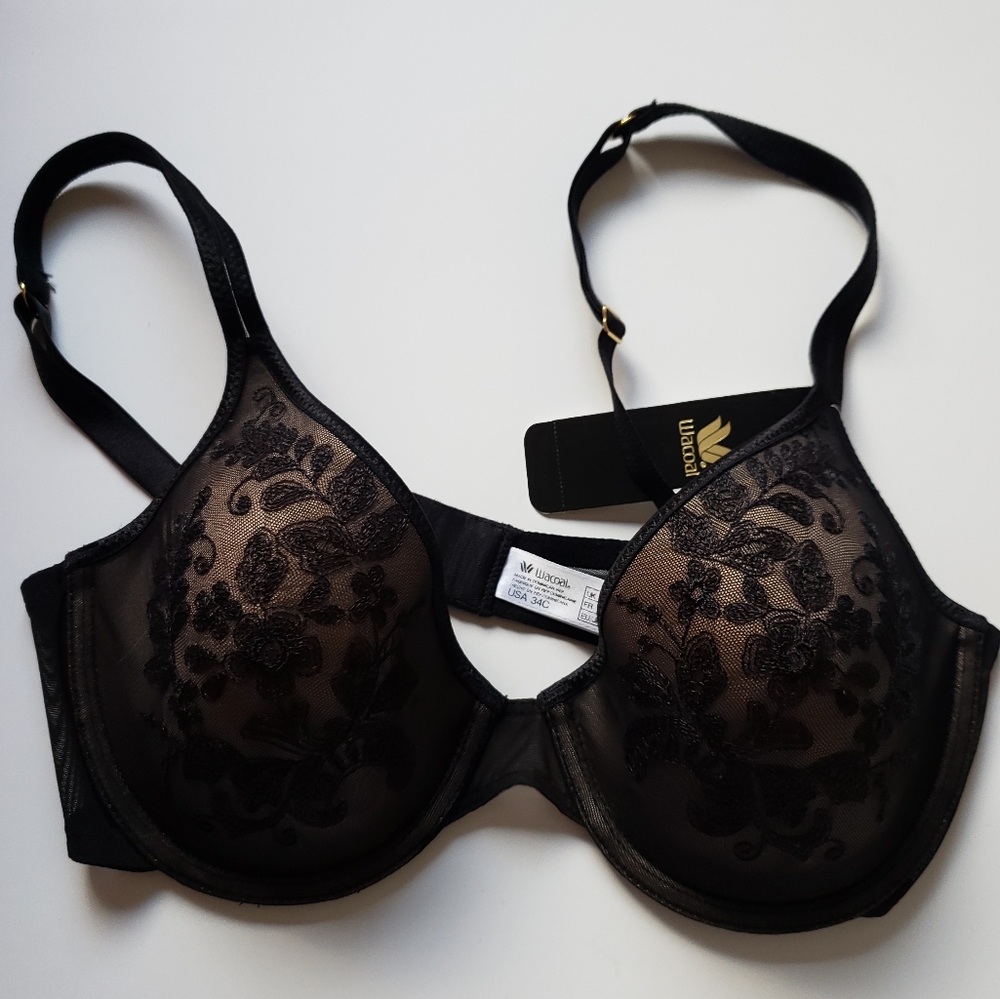 WACOAL Bra Size 34C Black and Nude Lace Sexy New With Tags